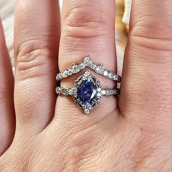 NWT Ryze Denim Blue Cubic Zirconia .925 Sterling Silver Double Ring - Size 9 - Picture 7 of 10